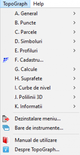 Lista functiilor aplicatiei TopoGraph 7.0